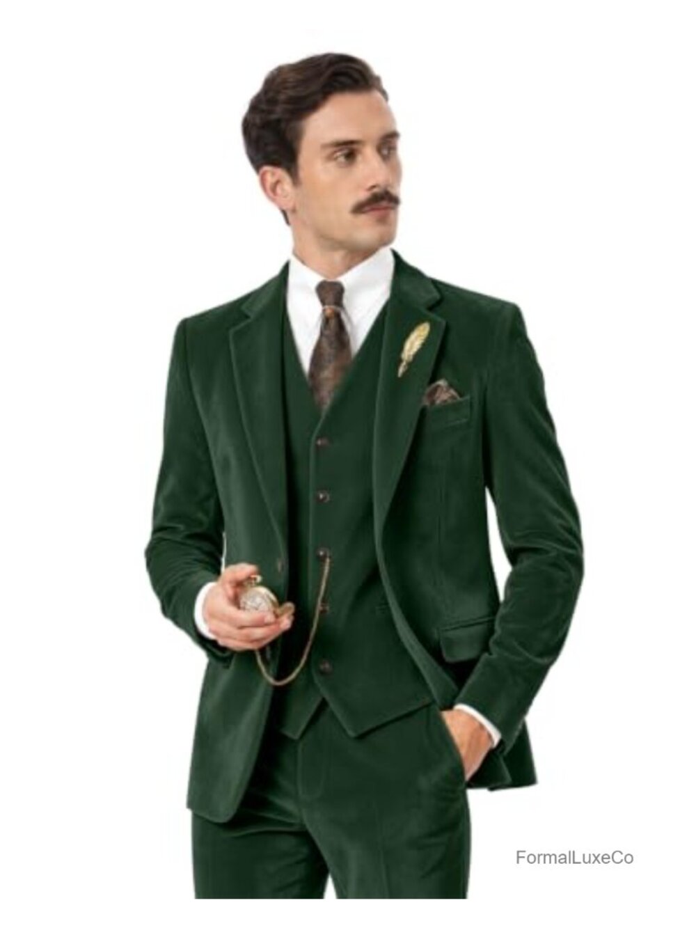 Retro Velvet Mens 3 Piece Suit Slim Fit Blazer Vest Pants Set Formal